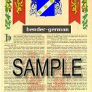 BENDER - GERMAN - Coat of Arms - Family Crest - Armorial GIFT! 8.5x11