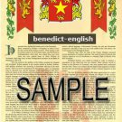 BENEDICT - ENGLISH - Coat of Arms - Family Crest - Armorial GIFT! 8.5x11