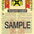 BENJAMIN - ENGLISH - Coat of Arms - Family Crest - Armorial GIFT! 8.5x11
