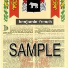 BENJAMIN - FRENCH - Coat of Arms - Family Crest - Armorial GIFT! 8.5x11