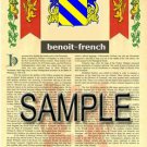 BENOIT - FRENCH - Coat of Arms - Family Crest - Armorial GIFT! 8.5x11