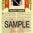 BENTON - ENGLISH - Coat of Arms - Family Crest - Armorial GIFT! 8.5x11