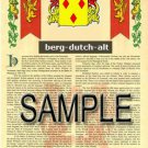BERG - DUTCH - ALT - Coat of Arms - Family Crest - Armorial GIFT! 8.5x11