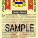 BERG - DUTCH - Coat of Arms - Family Crest - Armorial GIFT! 8.5x11