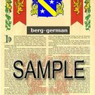 BERG - GERMAN - Coat of Arms - Family Crest - Armorial GIFT! 8.5x11