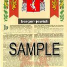 BERGER - JEWISH - Coat of Arms - Family Crest - Armorial GIFT! 8.5x11