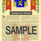BERGERON - FRENCH - Coat of Arms - Family Crest - Armorial GIFT! 8.5x11