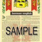 BERMAN - ENGLISH - Coat of Arms - Family Crest - Armorial GIFT! 8.5x11