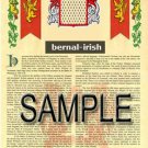 BERNAL - IRISH - Coat of Arms - Family Crest - Armorial GIFT! 8.5x11
