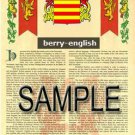 BERRY - ENGLISH - Coat of Arms - Family Crest - Armorial GIFT! 8.5x11