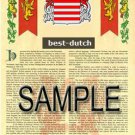 BEST - DUTCH - Coat of Arms - Family Crest - Armorial GIFT! 8.5x11
