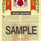 BEYER - GERMAN - Coat of Arms - Family Crest - Armorial GIFT! 8.5x11