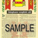 BINGHAM - ENGLISH - ALT - Coat of Arms - Family Crest - Armorial GIFT! 8.5x11