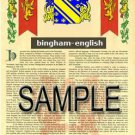 BINGHAM - ENGLISH - Coat of Arms - Family Crest - Armorial GIFT! 8.5x11