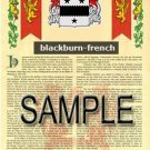 BLACKBURN - FRENCH - Coat of Arms - Family Crest - Armorial GIFT! 8.5x11