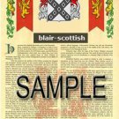 BLAIR - SCOTTISH - Coat of Arms - Family Crest - Armorial GIFT! 8.5x11