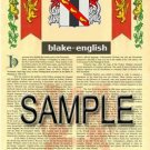 BLAKE - ENGLISH - Coat of Arms - Family Crest - Armorial GIFT! 8.5x11