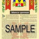 BLANCO - GERMAN - Coat of Arms - Family Crest - Armorial GIFT! 8.5x11