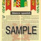 BLANCO - SPANISH - Coat of Arms - Family Crest - Armorial GIFT! 8.5x11