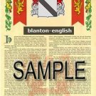 BLANTON - ENGLISH - Coat of Arms - Family Crest - Armorial GIFT! 8.5x11