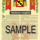BLEDSOE - ENGLISH - Coat of Arms - Family Crest - Armorial GIFT! 8.5x11