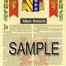 BLUE - FRENCH - Coat of Arms - Family Crest - Armorial GIFT! 8.5x11