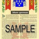 BLUM - GERMAN - Coat of Arms - Family Crest - Armorial GIFT! 8.5x11