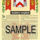 BOLDEN - ENGLISH - Coat of Arms - Family Crest - Armorial GIFT! 8.5x11