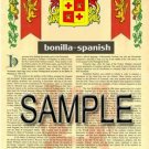BONILLA - SPANISH - Coat of Arms - Family Crest - Armorial GIFT! 8.5x11