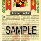 BONNER - ENGLISH - Coat of Arms - Family Crest - Armorial GIFT! 8.5x11
