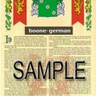 BOONE - GERMAN - Coat of Arms - Family Crest - Armorial GIFT! 8.5x11