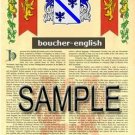 BOUCHER - ENGLISH - Coat of Arms - Family Crest - Armorial GIFT! 8.5x11