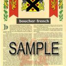 BOUCHER - FRENCH - Coat of Arms - Family Crest - Armorial GIFT! 8.5x11