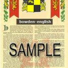 BOWDEN - ENGLISH - Coat of Arms - Family Crest - Armorial GIFT! 8.5x11