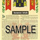 BOWEN - IRISH - Coat of Arms - Family Crest - Armorial GIFT! 8.5x11
