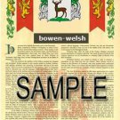 BOWEN - WELSH - Coat of Arms - Family Crest - Armorial GIFT! 8.5x11