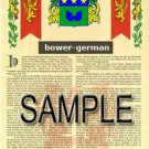 BOWER - GERMAN - Coat of Arms - Family Crest - Armorial GIFT! 8.5x11