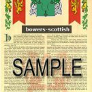 BOWERS - SCOTTISH - Coat of Arms - Family Crest - Armorial GIFT! 8.5x11