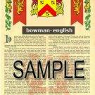 BOWMAN - ENGLISH - Coat of Arms - Family Crest - Armorial GIFT! 8.5x11