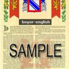 BOYER - ENGLISH - Coat of Arms - Family Crest - Armorial GIFT! 8.5x11
