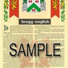 BRAGG - ENGLISH - Coat of Arms - Family Crest - Armorial GIFT! 8.5x11