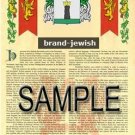 BRAND - JEWISH - Coat of Arms - Family Crest - Armorial GIFT! 8.5x11