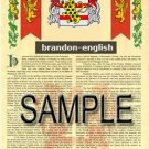 BRANDON - ENGLISH - Coat of Arms - Family Crest - Armorial GIFT! 8.5x11
