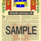 BRANDT - GERMAN - ALT - Coat of Arms - Family Crest - Armorial GIFT! 8.5x11
