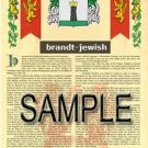 BRANDT - JEWISH - Coat of Arms - Family Crest - Armorial GIFT! 8.5x11