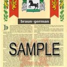 BRAUN - GERMAN - Coat of Arms - Family Crest - Armorial GIFT! 8.5x11