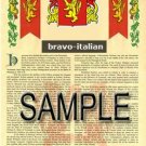 BRAVO - ITALIAN - Coat of Arms - Family Crest - Armorial GIFT! 8.5x11