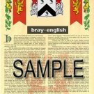 BRAY - ENGLISH - Coat of Arms - Family Crest - Armorial GIFT! 8.5x11