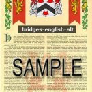 BRIDGES - ENGLISH - ALT - Coat of Arms - Family Crest - Armorial GIFT! 8.5x11