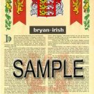 BRYAN - IRISH - Coat of Arms - Family Crest - Armorial GIFT! 8.5x11